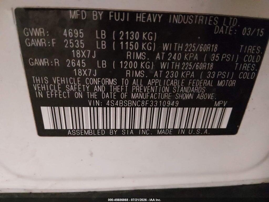 4S4BSBNC8F3310949 2015 SUBARU OUTBACK photo no. 9