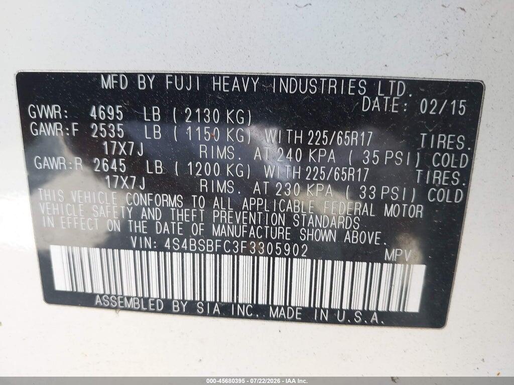 4S4BSBFC3F3305902 2015 SUBARU OUTBACK photo no. 9