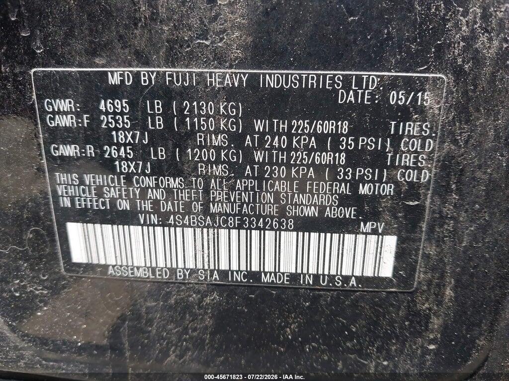 4S4BSAJC8F3342638 2015 SUBARU OUTBACK photo no. 9