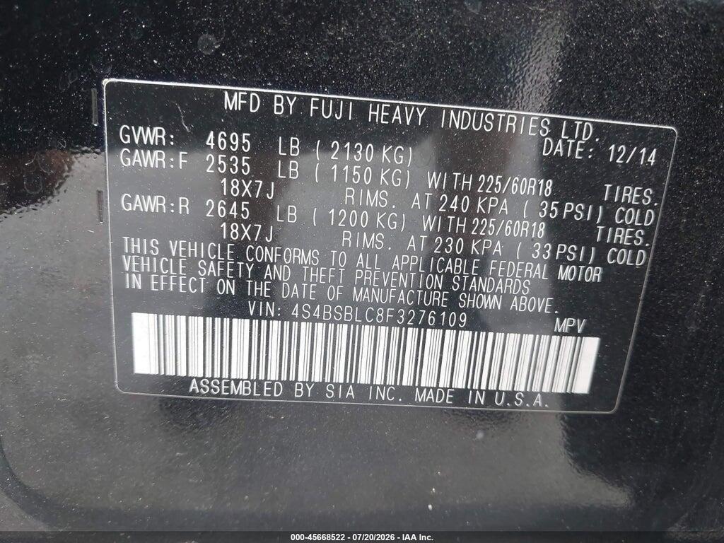 4S4BSBLC8F3276109 2015 SUBARU OUTBACK photo no. 9
