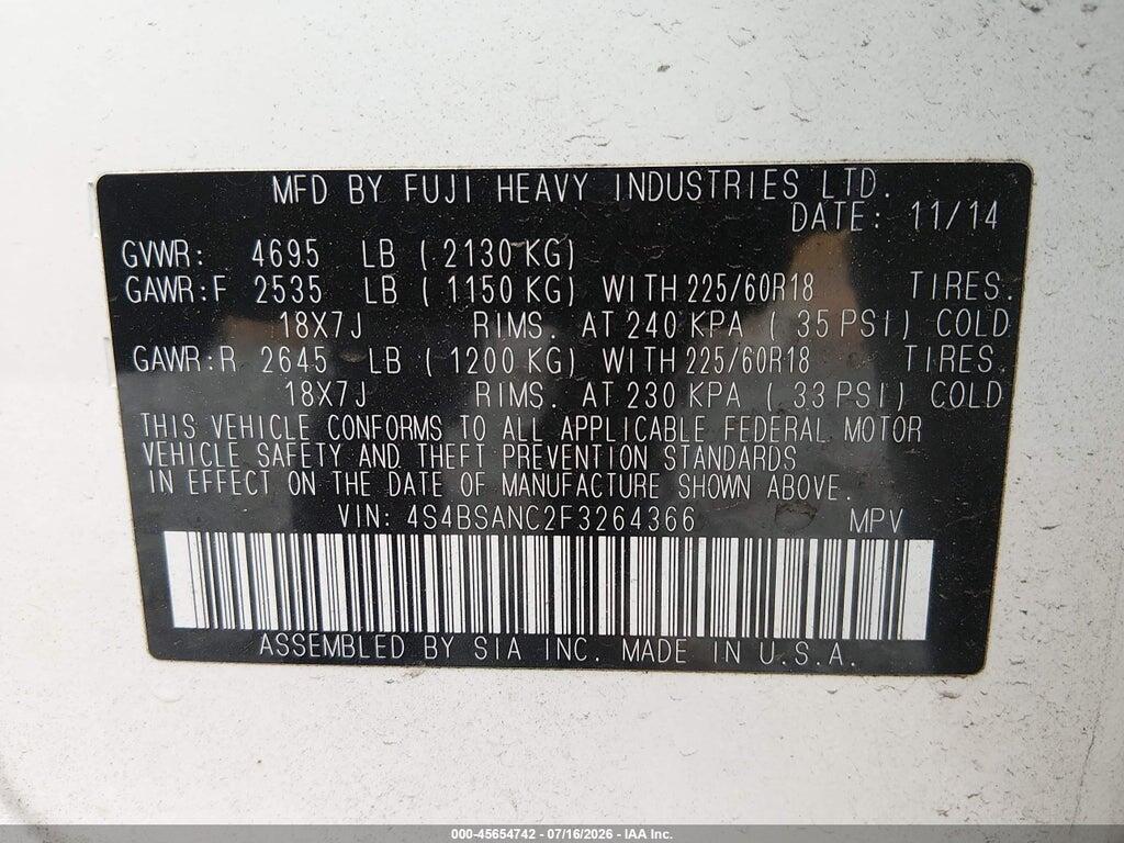 4S4BSANC2F3264366 2015 SUBARU OUTBACK photo no. 9