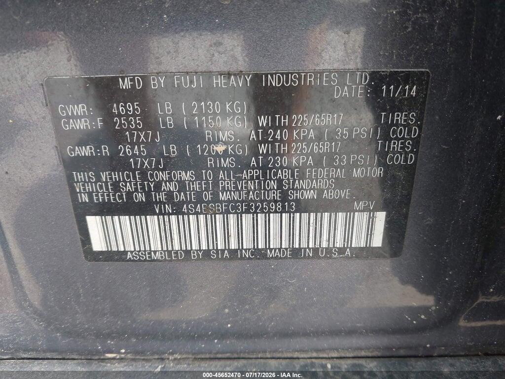 4S4BSBFC3F3259813 2015 SUBARU OUTBACK photo no. 9