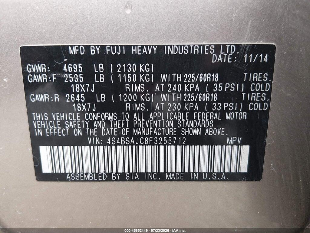 4S4BSAJC8F3255712 2015 SUBARU OUTBACK photo no. 9