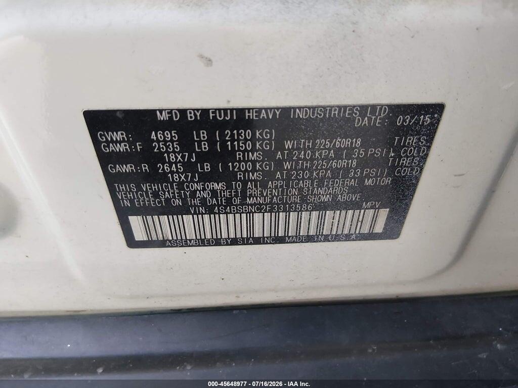 4S4BSBNC2F3313586 2015 SUBARU OUTBACK photo no. 9