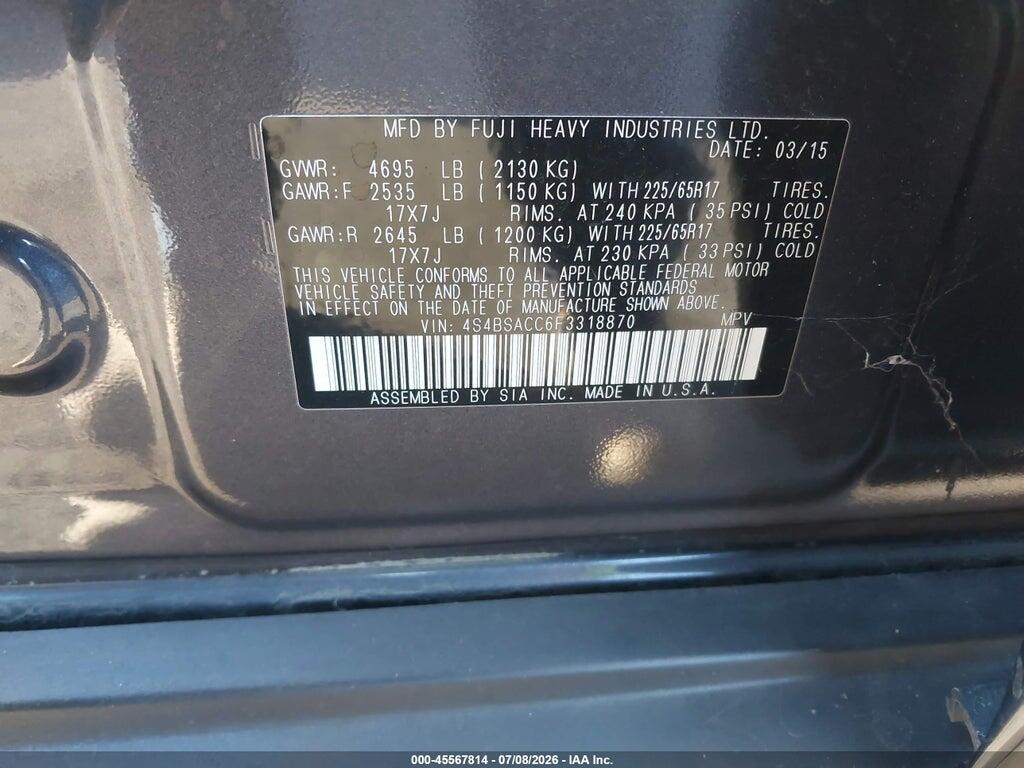 4S4BSACC6F3318870 2015 SUBARU OUTBACK photo no. 9