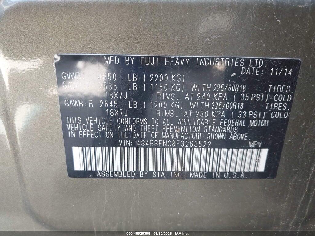 4S4BSENC8F3263522 2015 SUBARU OUTBACK photo no. 9
