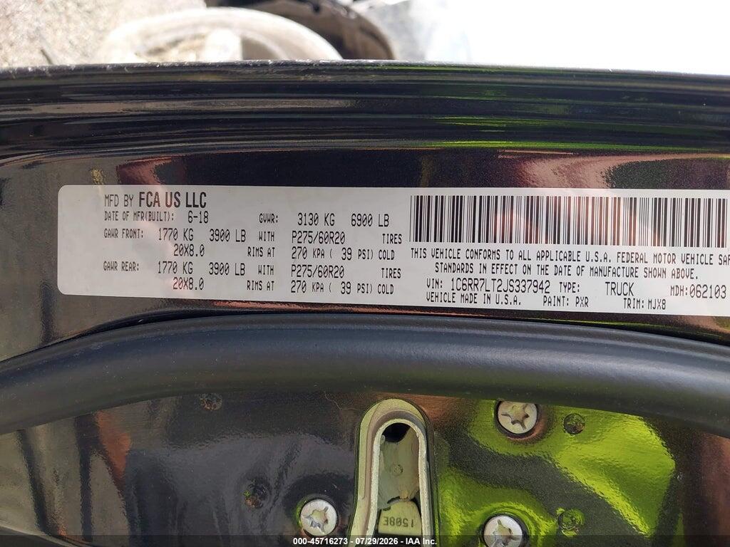 1C6RR7LT2JS337942 2018 RAM 1500 photo no. 9