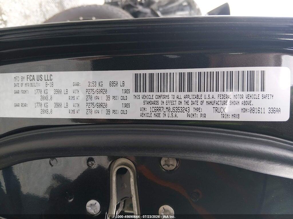 1C6RR7LM0JS353243 2018 RAM 1500 photo no. 9