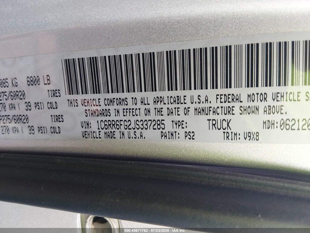 1C6RR6FG2JS337285 2018 RAM 1500 photo no. 9