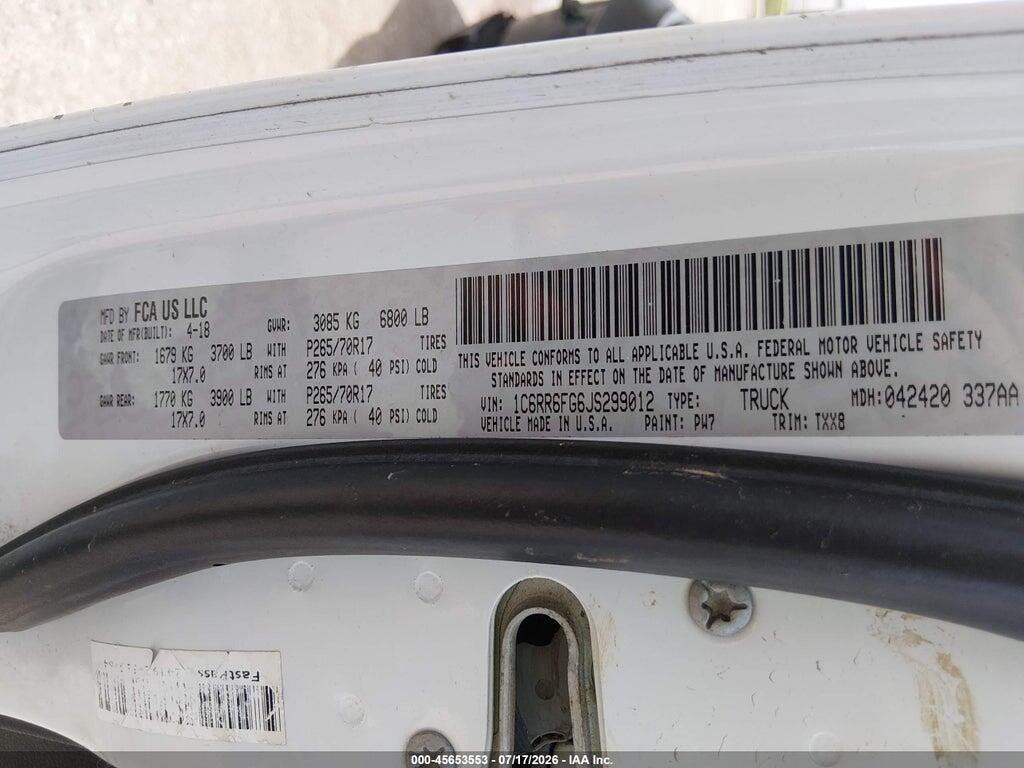 1C6RR6FG6JS299012 2018 RAM 1500 photo no. 9