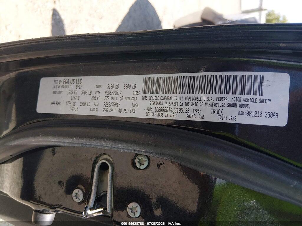 1C6RR6GT4JS105136 2018 RAM 1500 photo no. 9