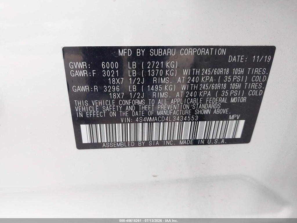 4S4WMACD4L3434553 2020 SUBARU ASCENT photo no. 9