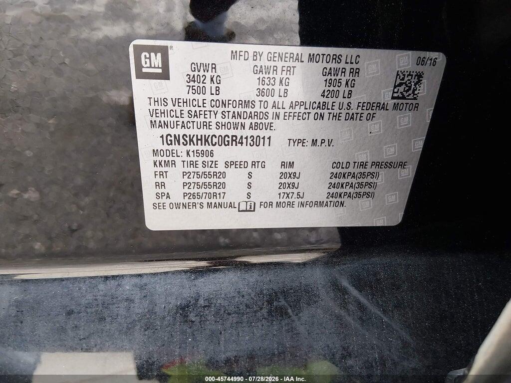 1GNSKHKC0GR413011 2016 CHEVROLET SUBURBAN photo no. 9