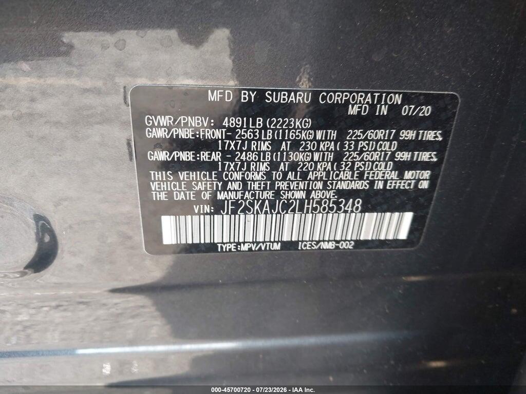 JF2SKAJC2LH585348 2020 SUBARU FORESTER photo no. 9