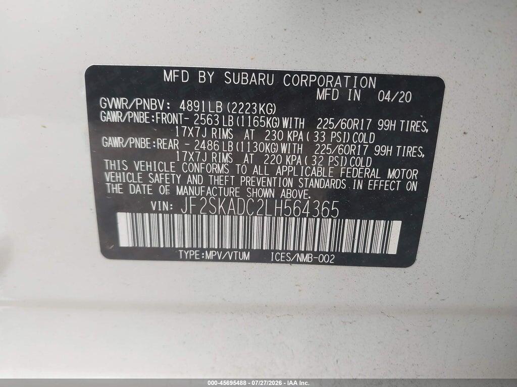 JF2SKADC2LH564365 2020 SUBARU FORESTER photo no. 9