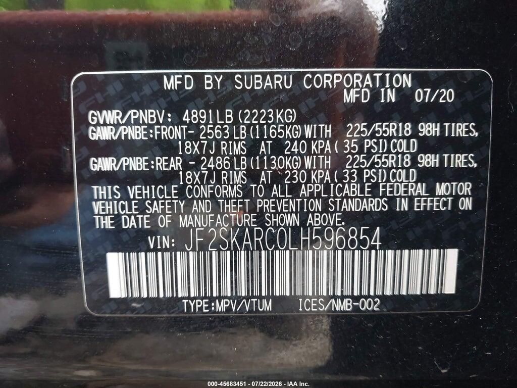 JF2SKARC0LH596854 2020 SUBARU FORESTER photo no. 9