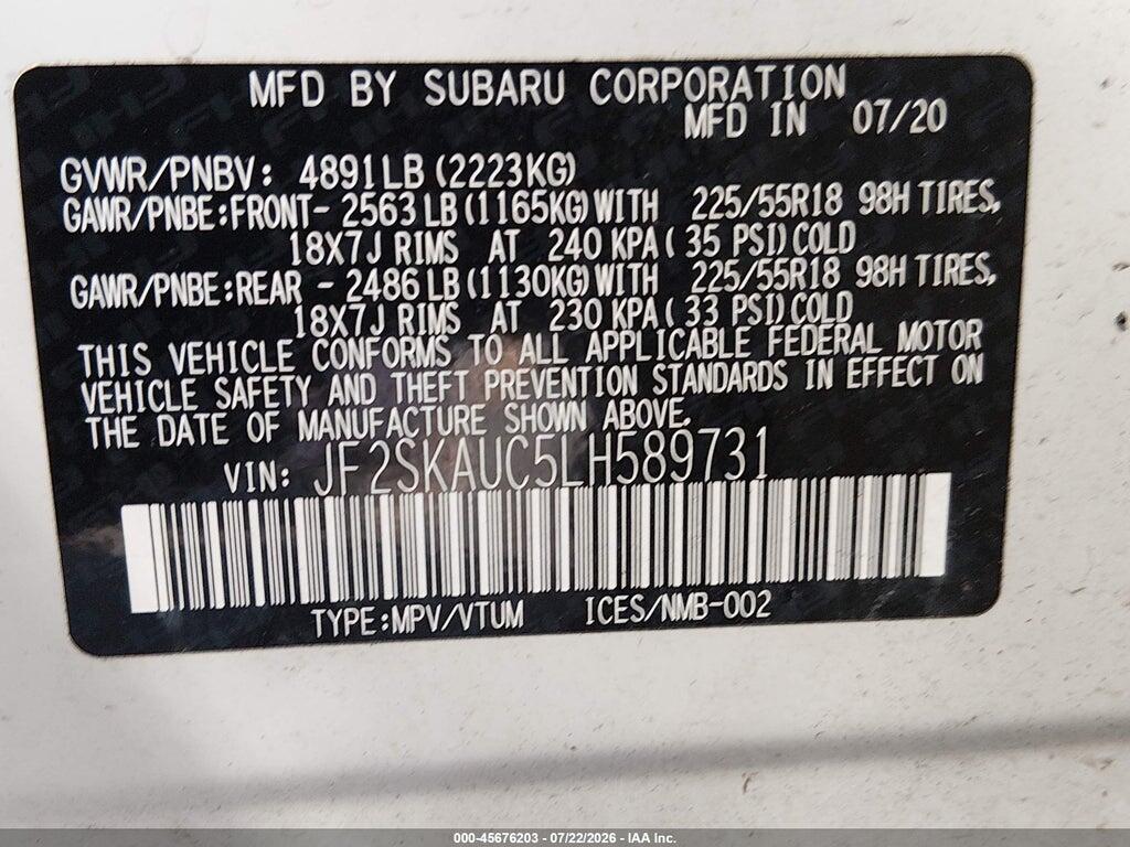 JF2SKAUC5LH589731 2020 SUBARU FORESTER photo no. 9