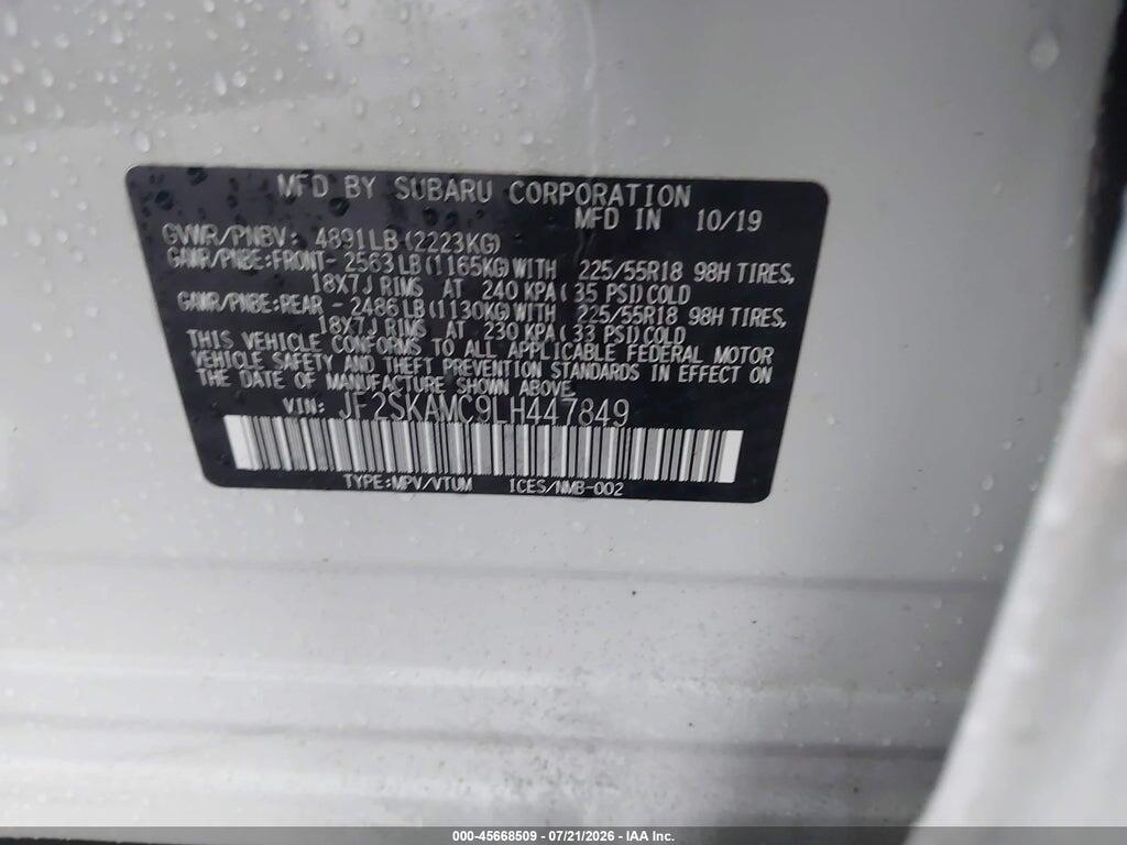 JF2SKAMC9LH447849 2020 SUBARU FORESTER photo no. 9