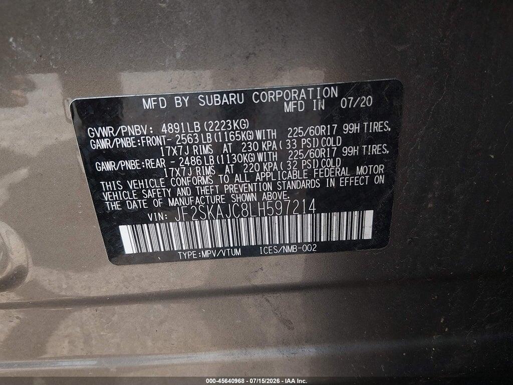JF2SKAJC8LH597214 2020 SUBARU FORESTER photo no. 9