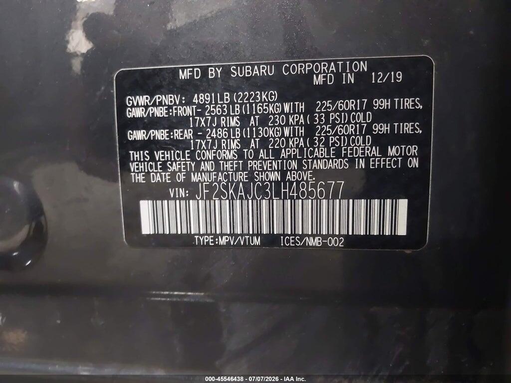 JF2SKAJC3LH485677 2020 SUBARU FORESTER photo no. 9