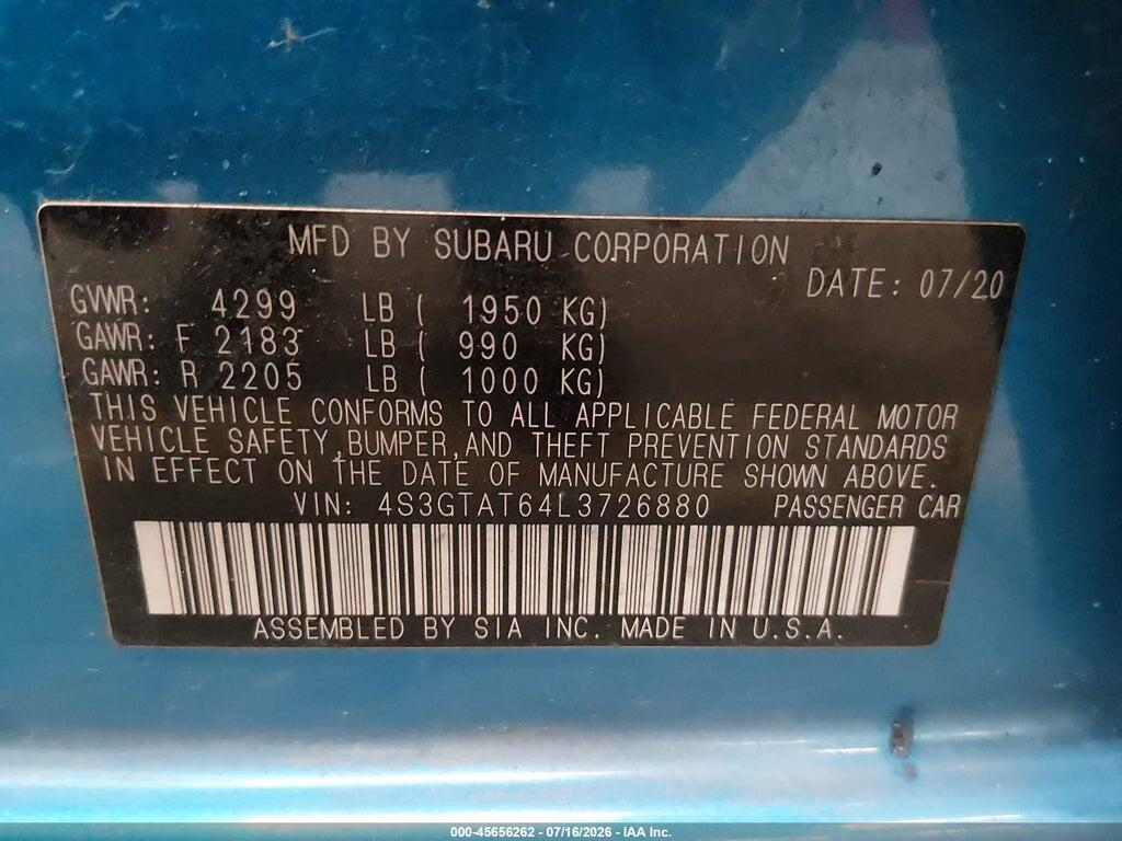 4S3GTAT64L3726880 2020 SUBARU IMPREZA photo no. 9