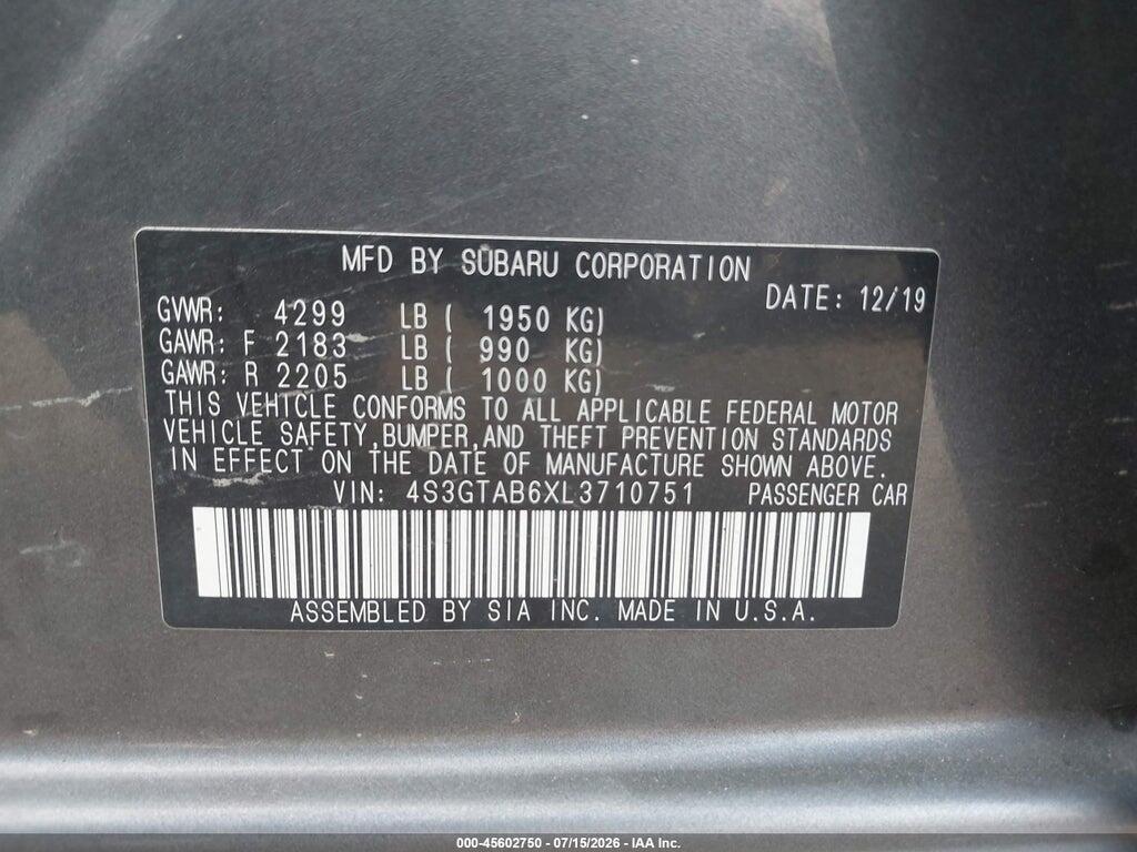 4S3GTAB6XL3710751 2020 SUBARU IMPREZA photo no. 9