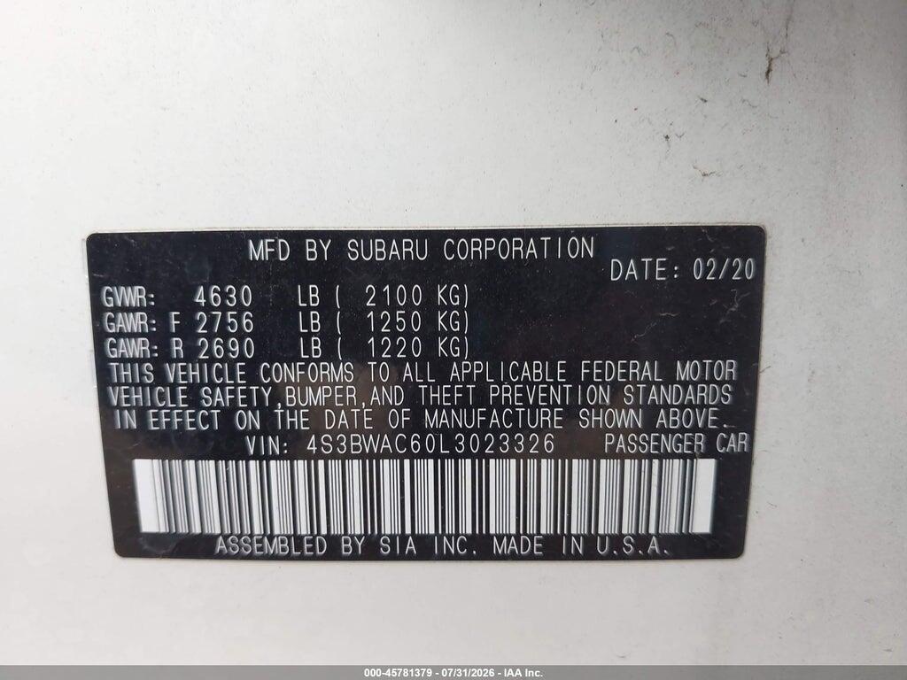 4S3BWAC60L3023326 2020 SUBARU LEGACY photo no. 9