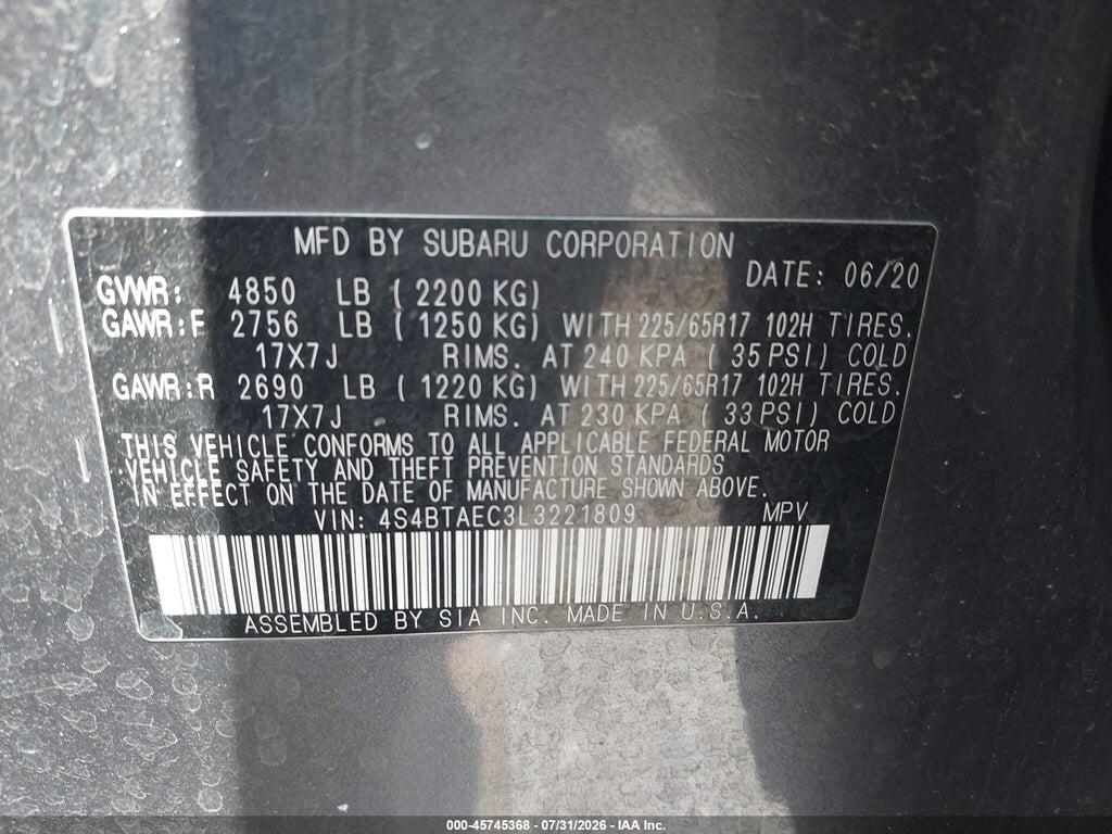 4S4BTAEC3L3221809 2020 SUBARU OUTBACK photo no. 9