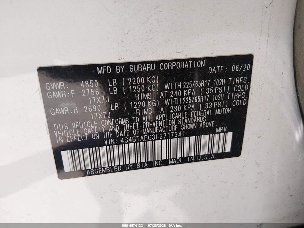 4S4BTAEC3L3217341 2020 SUBARU OUTBACK photo no. 9