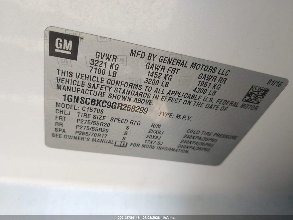1GNSCBKC9GR268299 2016 CHEVROLET TAHOE photo no. 9