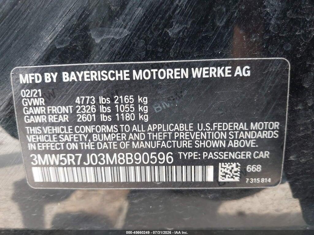 3MW5R7J03M8B90596 2021 BMW 330I photo no. 9