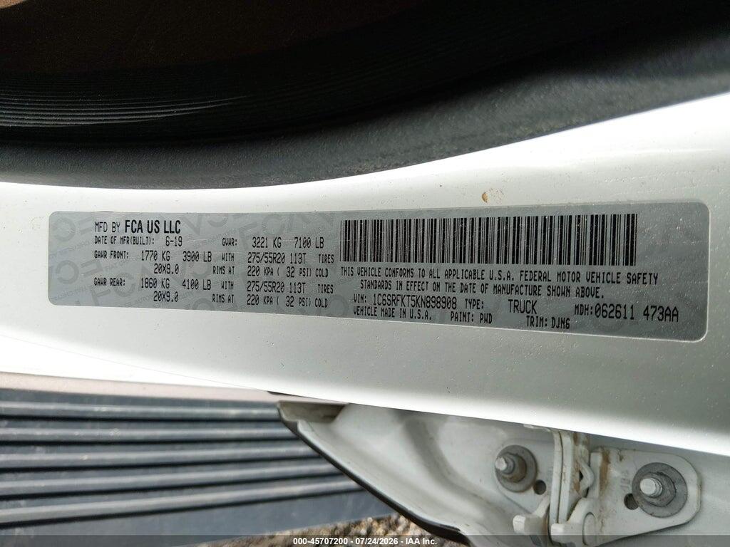 1C6SRFKT5KN898908 2019 RAM 1500 photo no. 9