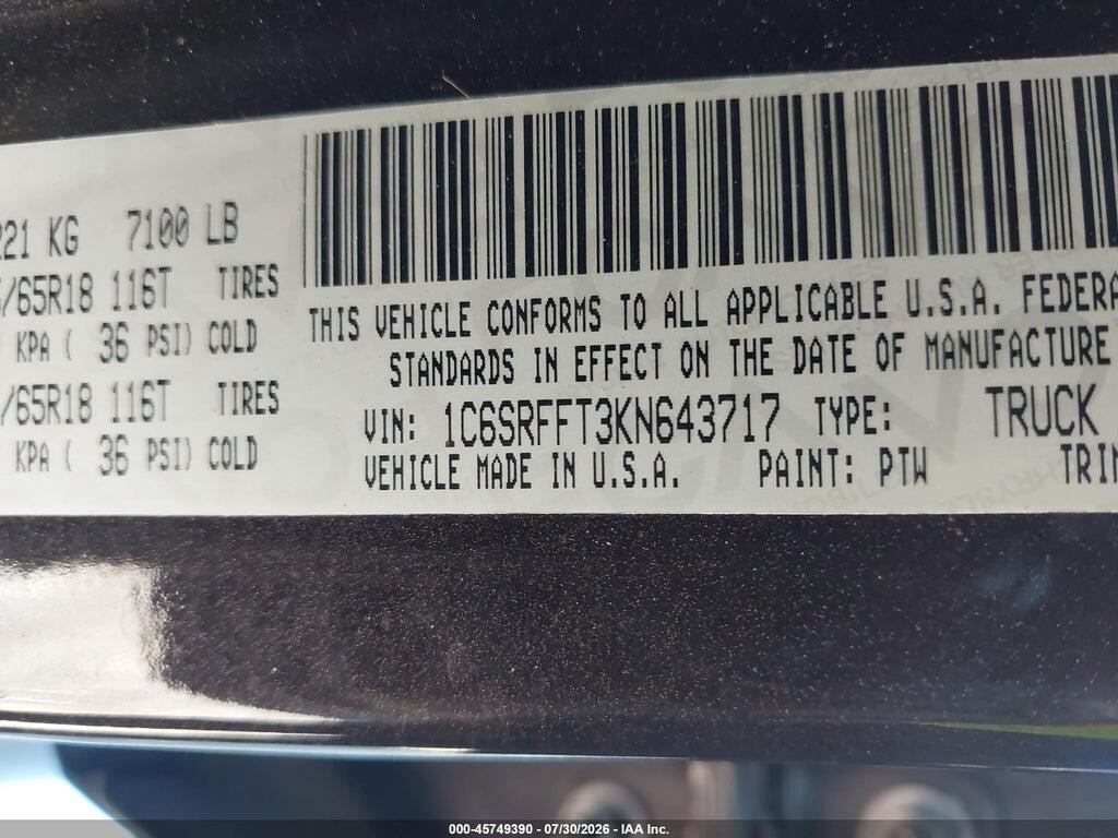1C6SRFFT3KN643717 2019 RAM 1500 photo no. 9