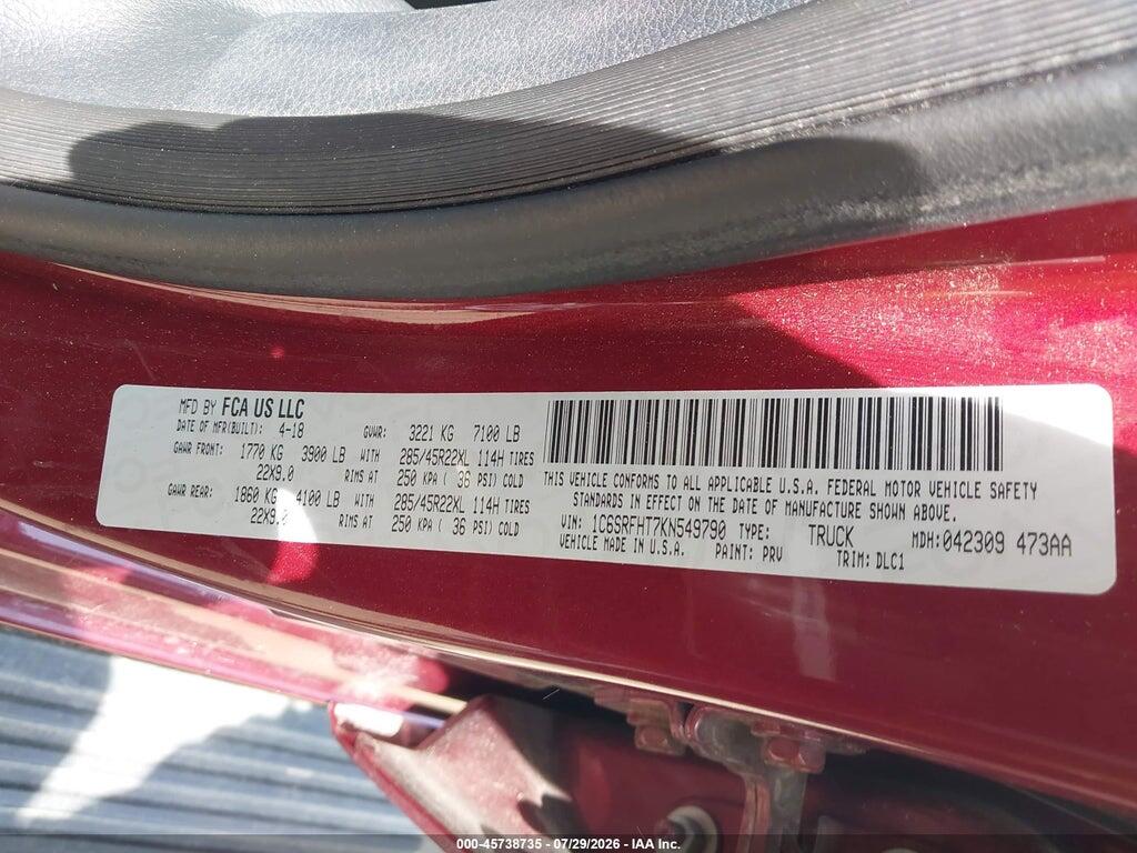 1C6SRFHT7KN549790 2019 RAM 1500 photo no. 9