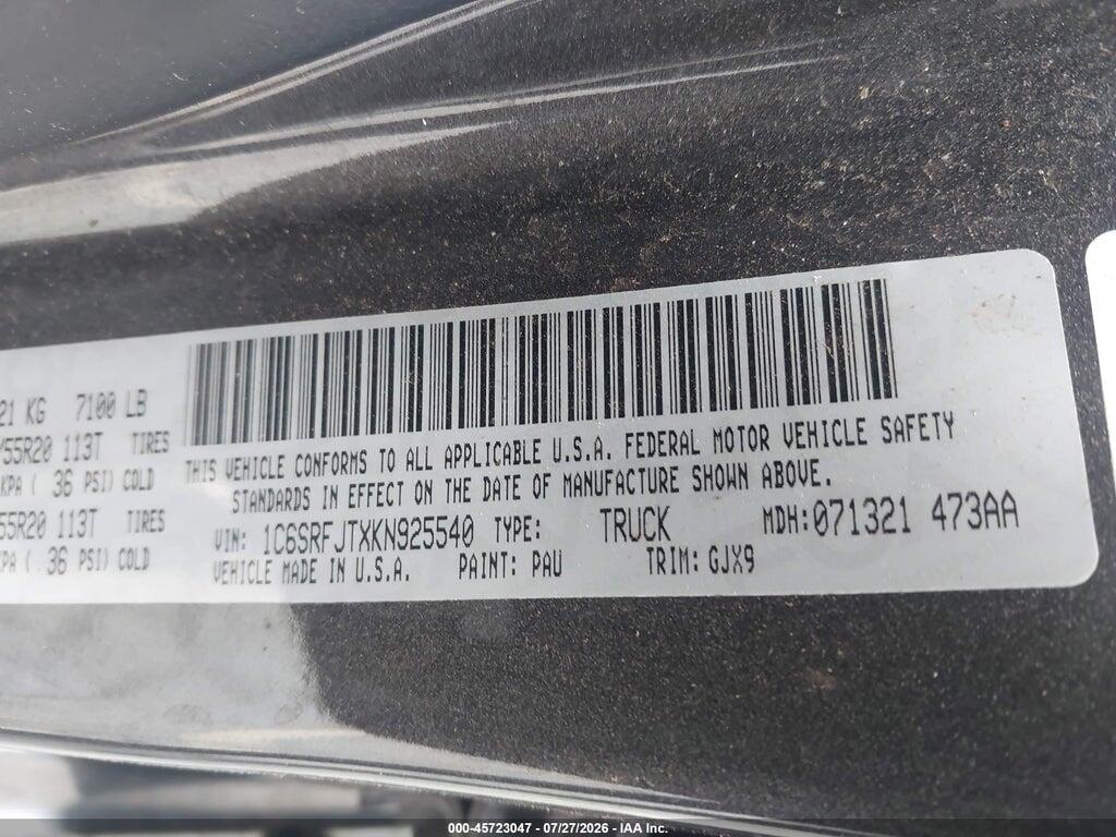 1C6SRFJTXKN925540 2019 RAM 1500 photo no. 9