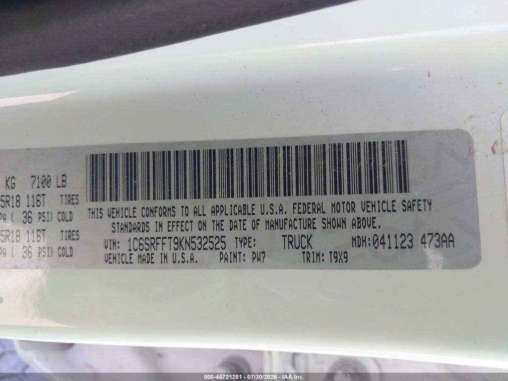 1C6SRFFT9KN532525 2019 RAM 1500 photo no. 9