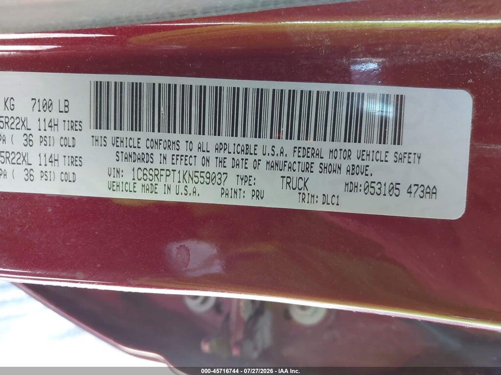 1C6SRFPT1KN559037 2019 RAM 1500 photo no. 9