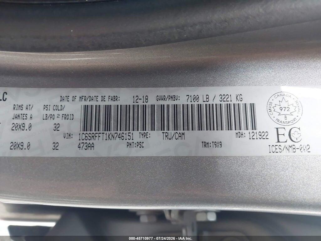 1C6SRFFT1KN746151 2019 RAM 1500 photo no. 9