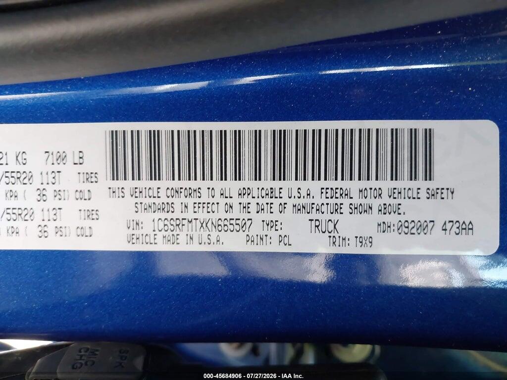 1C6SRFMTXKN665507 2019 RAM 1500 photo no. 9