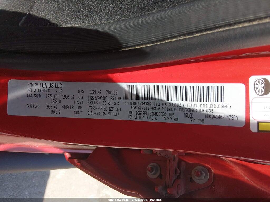 1C6SRFLT2KN839250 2019 RAM 1500 photo no. 9