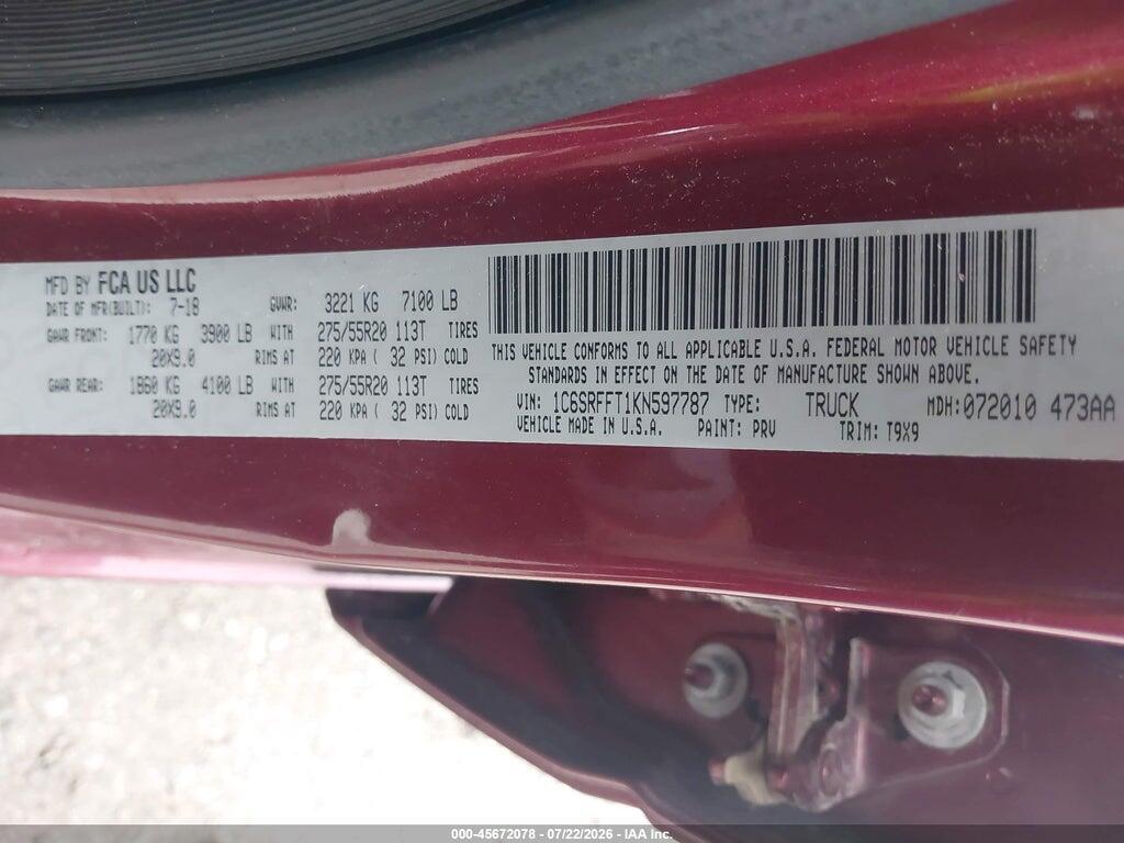 1C6SRFFT1KN597787 2019 RAM 1500 photo no. 9