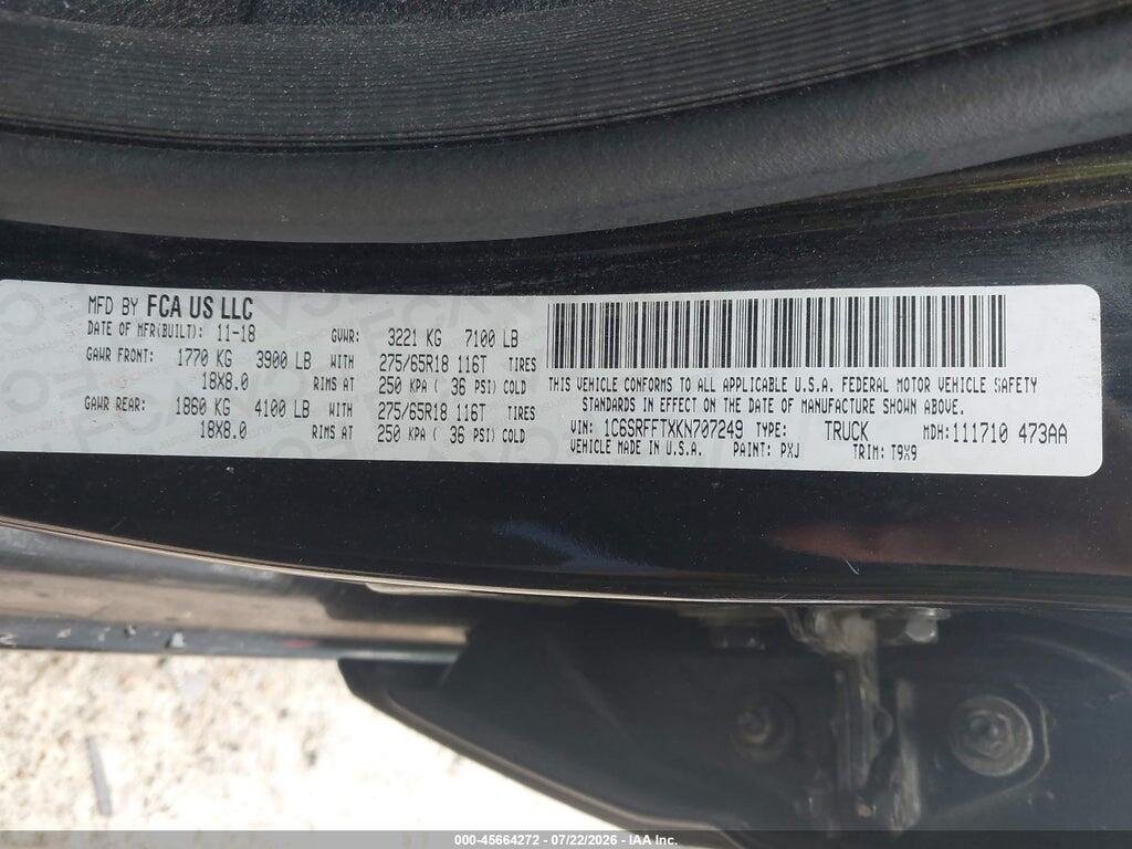1C6SRFFTXKN707249 2019 RAM 1500 photo no. 9