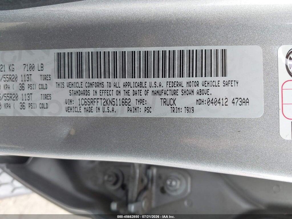 1C6SRFFT2KN511662 2019 RAM 1500 photo no. 9