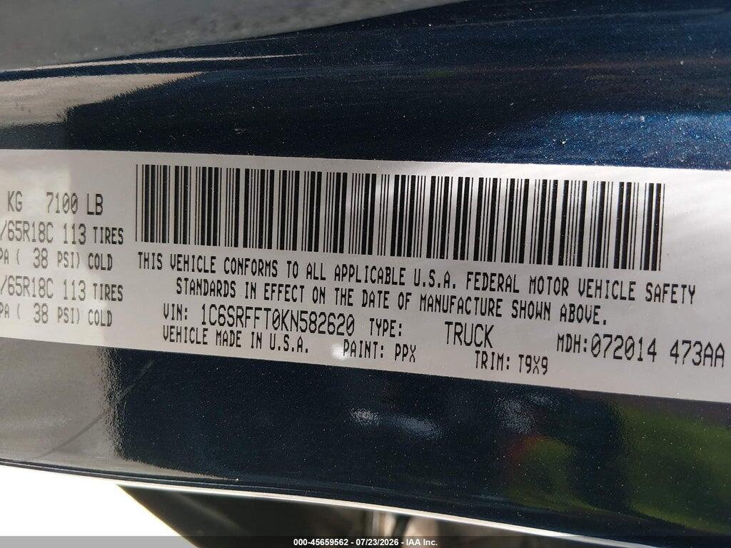 1C6SRFFT0KN582620 2019 RAM 1500 photo no. 9