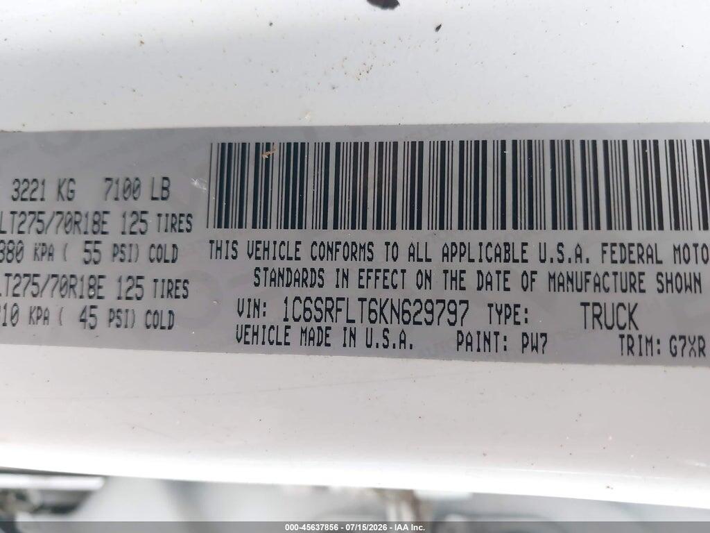1C6SRFLT6KN629797 2019 RAM 1500 photo no. 9