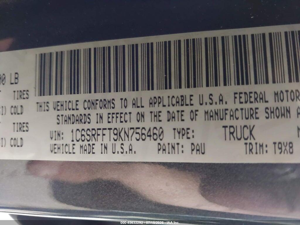 1C6SRFFT9KN756460 2019 RAM 1500 photo no. 9