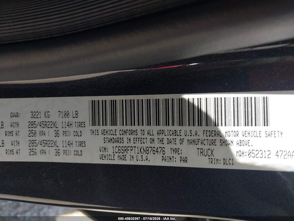 1C6SRFPT1KN876476 2019 RAM 1500 photo no. 9