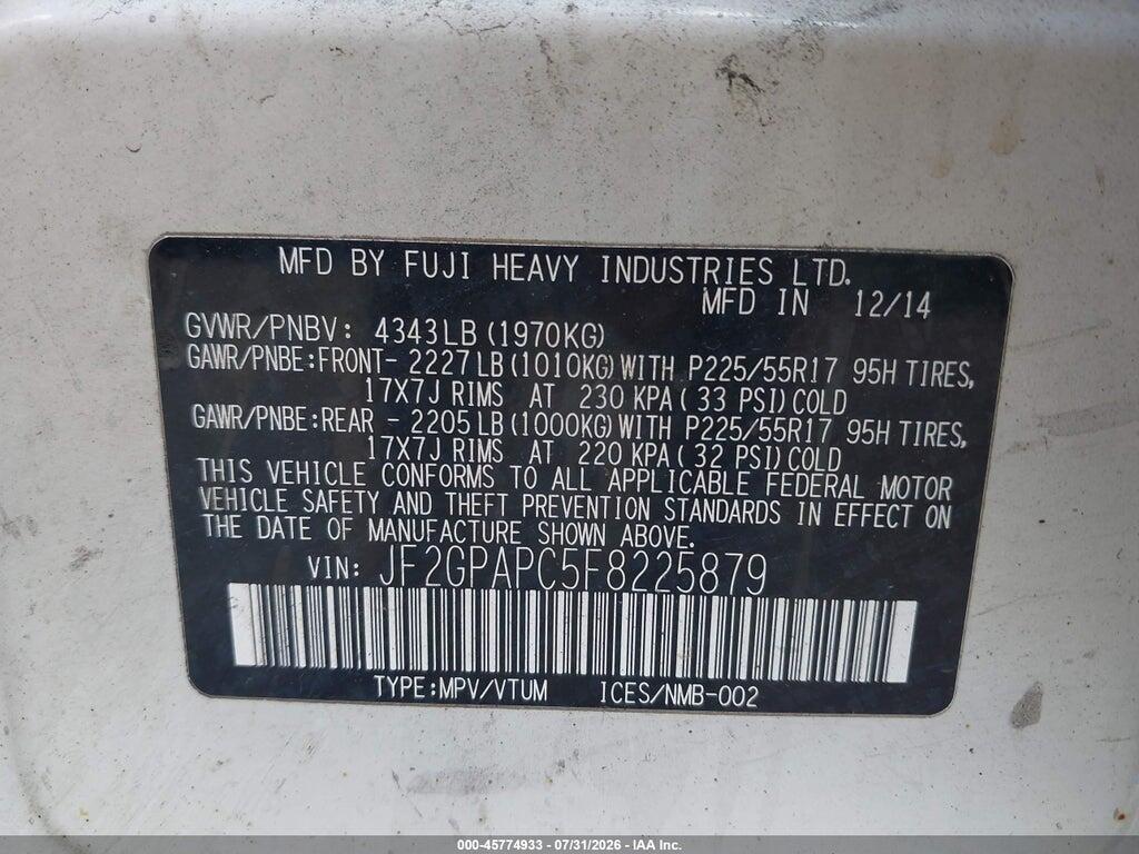 JF2GPAPC5F8225879 2015 SUBARU XV CROSSTREK photo no. 9