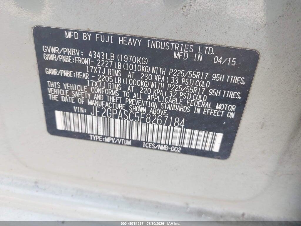 JF2GPASC5F8267184 2015 SUBARU XV CROSSTREK photo no. 9