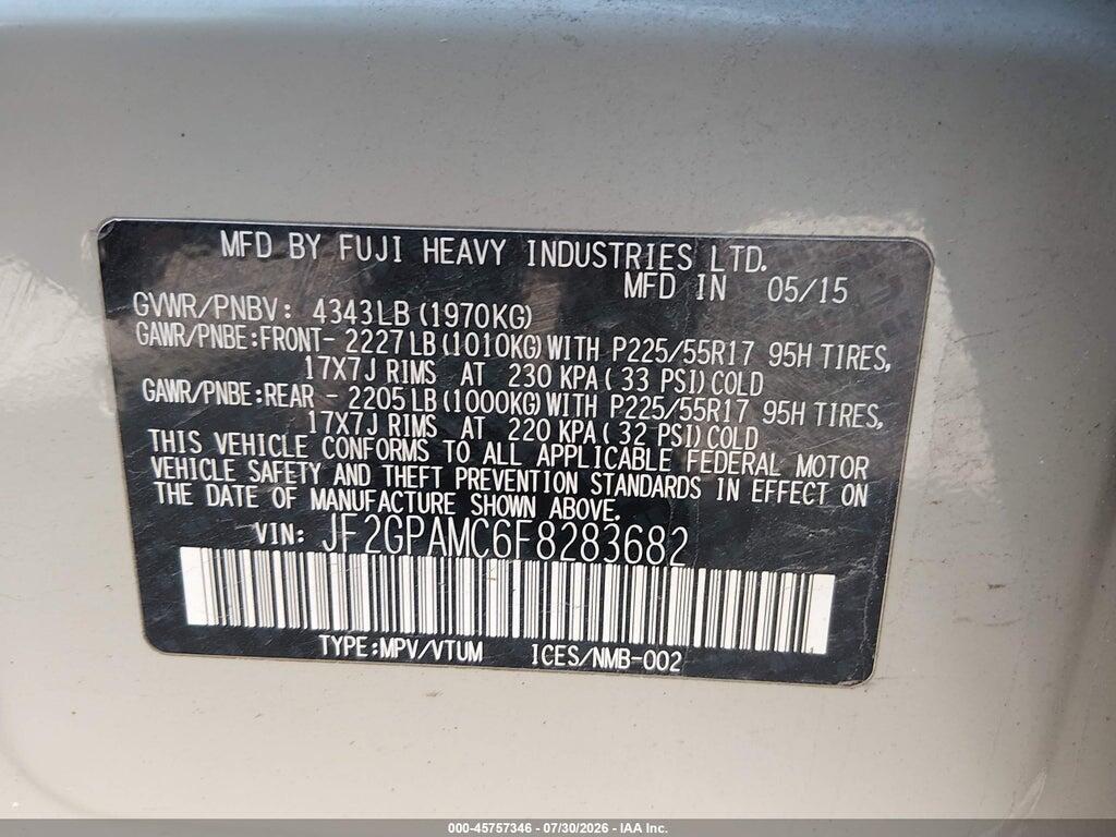 JF2GPAMC6F8283682 2015 SUBARU XV CROSSTREK photo no. 9
